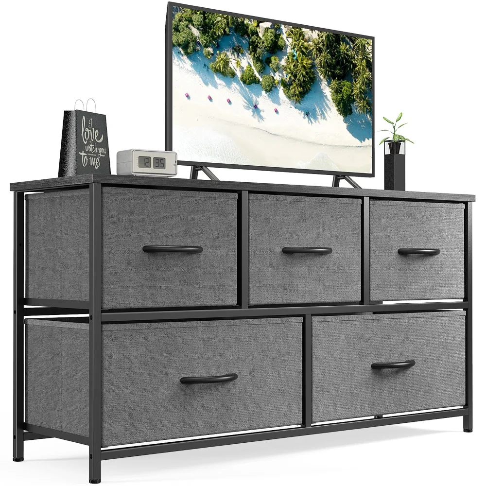 

TV Stand Dressers for Bedroom with 5 Drawers Fabric Storage Tower Organizer Chest of Drawers for Living Room Closet Hallway