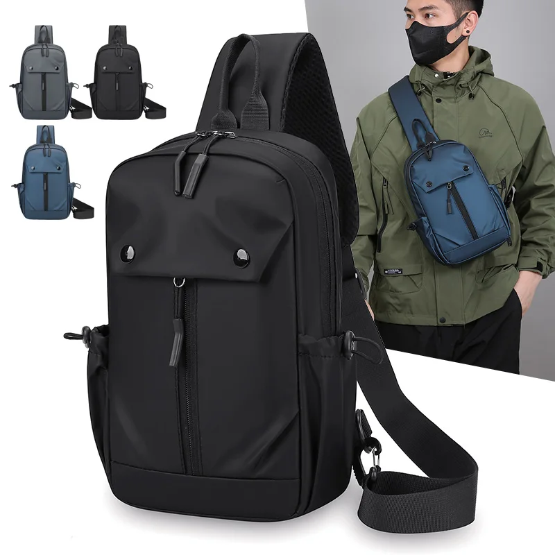 Solid Color Men Chest Bag Zipper Crossbody Bags Multi-Pocket Adjustable Shoulder Straps Bag Nylon Shoulder Tote Bags Men's Bags