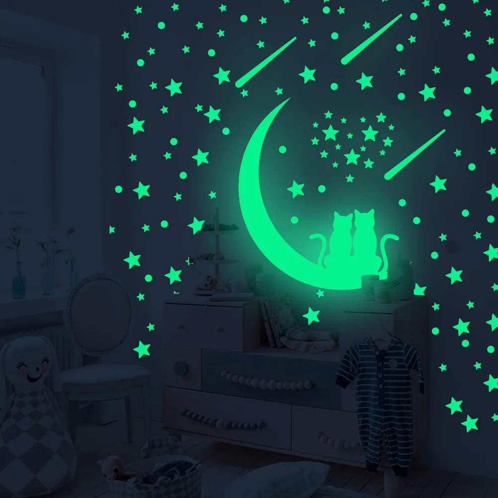 

140pcs Luminous Wall Stickers Glow In Dark Star Moon Meteor Pattern Waterproof Pvc Fluorescent Decals Valentine'S Day Romantic