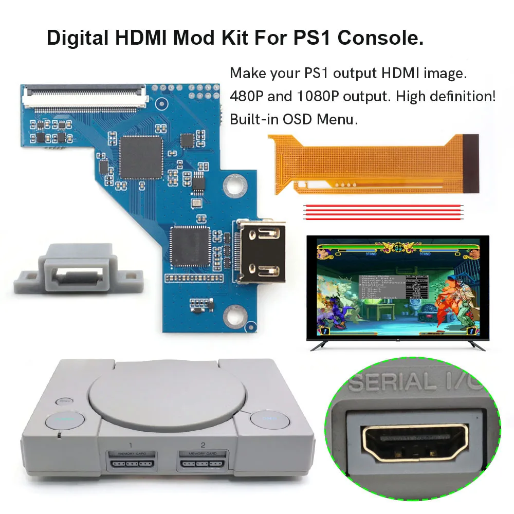 Hispeedido لـ PS1 Digital HDMI MOD Kit Digital إلى Digital HDMI Mod Kit لوحدة التحكم Playstaion PS1