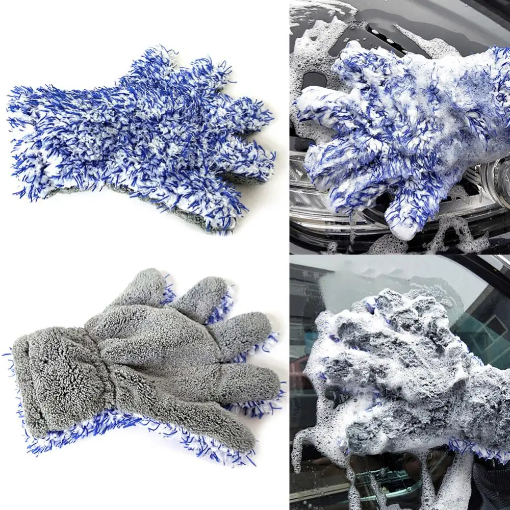 Pulizia dell\'auto Soft Coral Fleece Water Absorb strumento di lavaggio per guanti a cinque dita adatto per la pulizia dell\'auto e della casa 장장