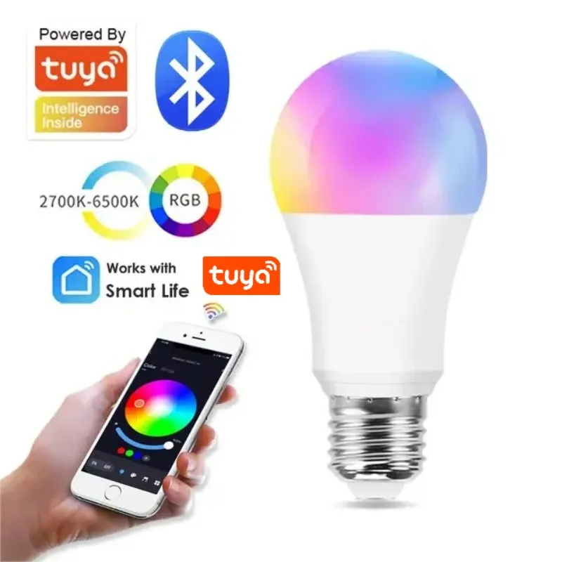 Tuya E27 Smart Light Bulb, 9W 220-240V, RGBW LED Color Changing Bulbs, Tuya Smart&Smart Life APP Control,APP Dimmable Music Sync