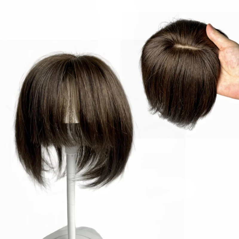 

Топперы для волос для женщин, настоящие человеческие волосы с челкой, бразильские волосы, прически для женщин, кружевная основа, 12x14, покрытие от выпадения волос