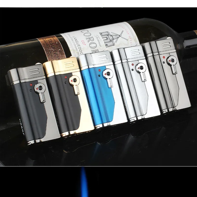 2024Windproof Butane Gas Direct Spray Blue Flame Metal Personalized Lighter Outdoor Barbecue Kitchen Cigar Lighter Men\'s Gifts