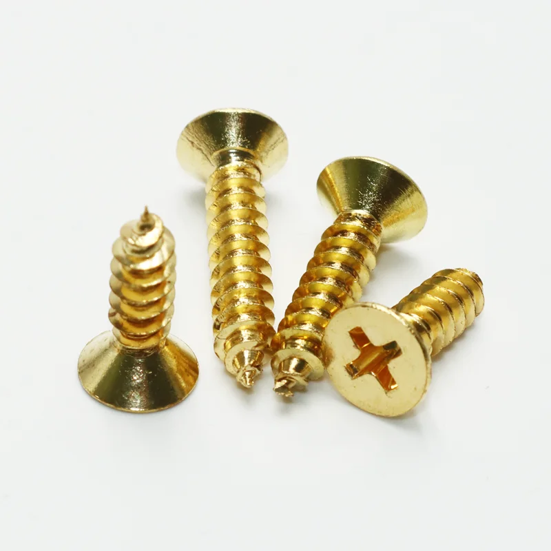 Neue reine Messing-Waschbecken-Senkkopf-Phillips-flache selbstschneidende Schrauben M2 M3 M3,5 M4 M5 Gewinde goldene Schrauben Holzbrettmöbel – Detail 2