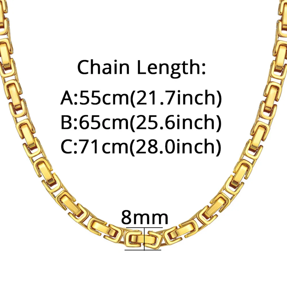 Gold Color Stainless Steel 8mm Thick Heavy Cuban Link Chain Bracelets Necklace For Men Fashion Party Wedding Jewelry Sets Gift