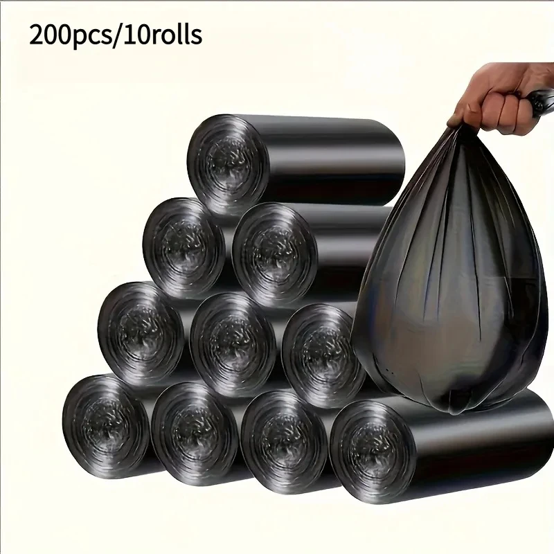 10 Rolls of Black Trash Bags, 1 Roll Contains 20 Bags,  Strong Plastic Bags, Suitable for Home, Office