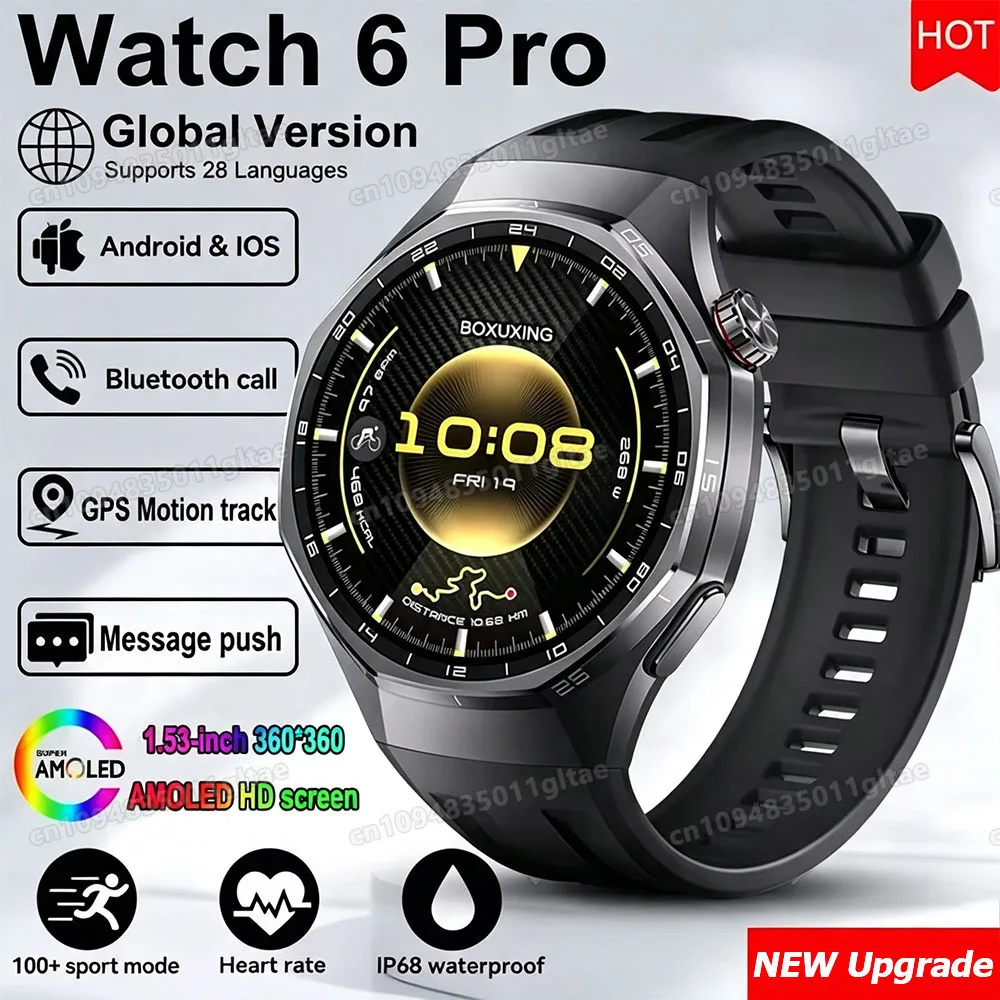 Global Version Watch 6 Pro Smart Watch Men AMOLED Always Show Time GPS Tracker Bluetooth Call Waterproof Sport Smartwatches HW12