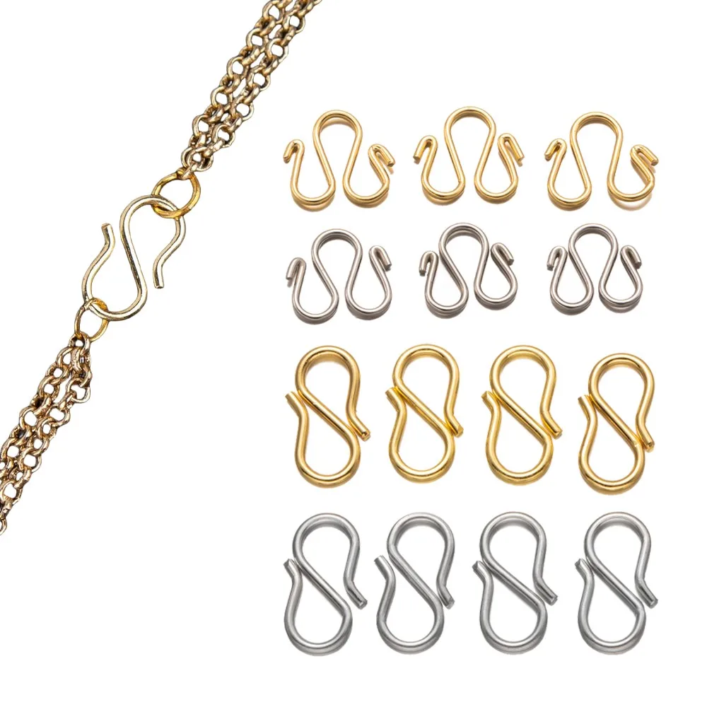20Pcs Stainless Steel S & W Shape End Clasps Hooks Clasps Connectors For DIY Bracelet Necklace Jewelry Making Finding Supplies