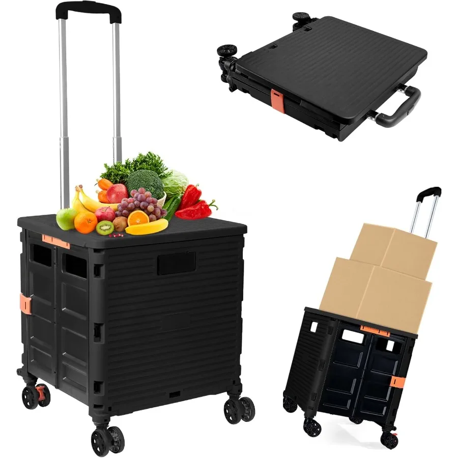 

Foldable Utility Cart with WearResistant Noiseless 360 Rotating Wheels for Portable Storage and Transport in Travel Shopping Mo