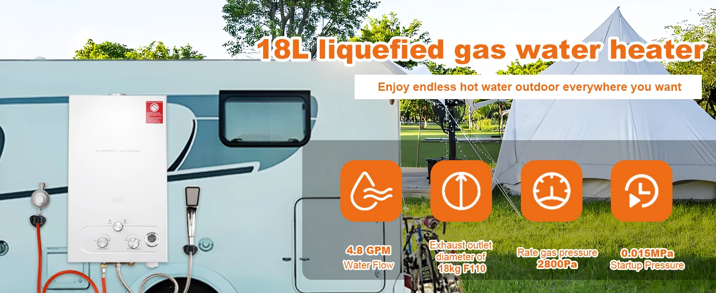18L LPG Propangas Durchlauferhitzer Durchlauferhitzer Kessel für Outdoor-Camping mit Duschkopf-Set – Detail 1