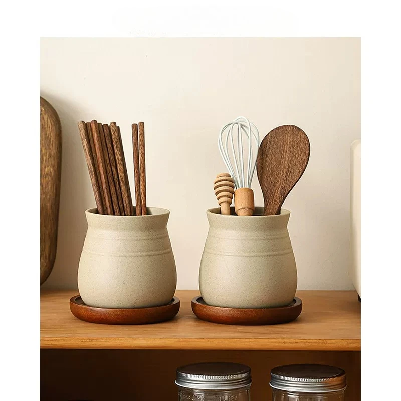 Soil pottery chopstick tube, high-value home kitchen desktop storage jar, pen holder,  chopstick cage decorative ornament