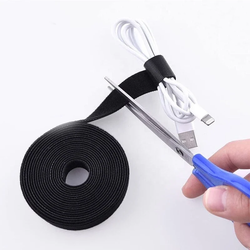 5m 1 Roll Black/Green Nylon Cable Ties Magic Tape 10mm Wide Multifunctional Wire Organizer Cuttable Self-Adhesive USB Cable Ties image 4