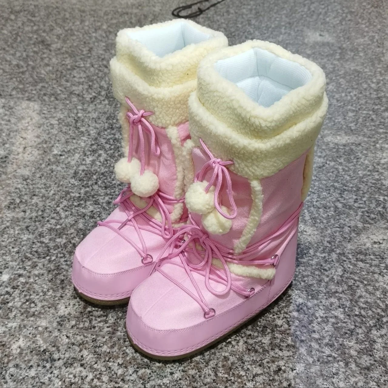 

Pink Snow Boots Flat Bottom Moon Boots Winter Warm Anti-Slip Northeast Cotton Boots Photography Fashion Show Women's Shoes