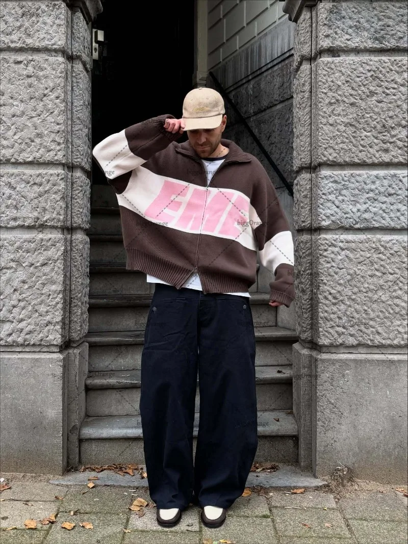 

European American Hip-hop Letters Fashion Oversized Casual Double Zipper Cardigan Women Y2K Street Harajuku Loose Sweater Men