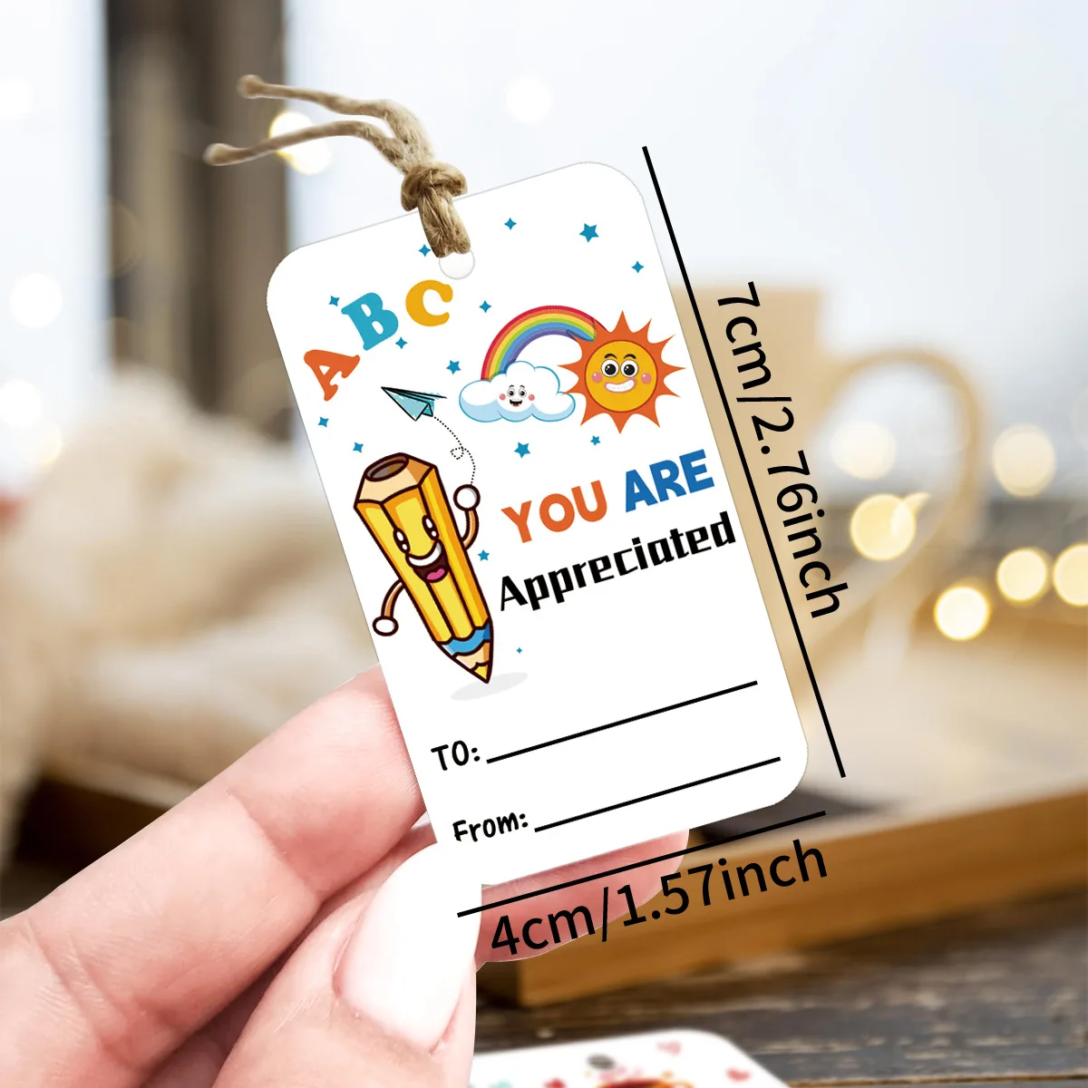 50 قطعة من علامات تقدير المعلم بحبل، ملصقات هدايا لديكور حفلات المدرسة، ديكورات معلقة لبطاقة شكر