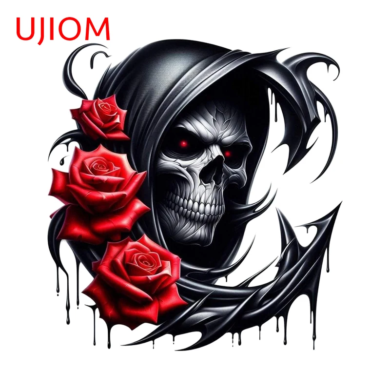 UJIOM Red Rose Skull C Wall Sticker Cool Gothic Graphics Design Solar Panel Door Decal Personality Living Room Accessories