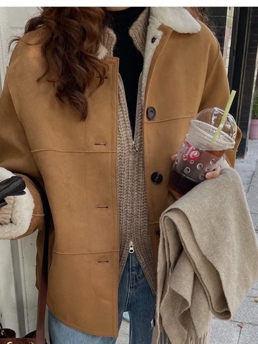 

Sli Универсальная кожаная теплая верхняя одежда с мехом, женская хлопковая куртка на одной пуговице в стиле ретро Ele Personali