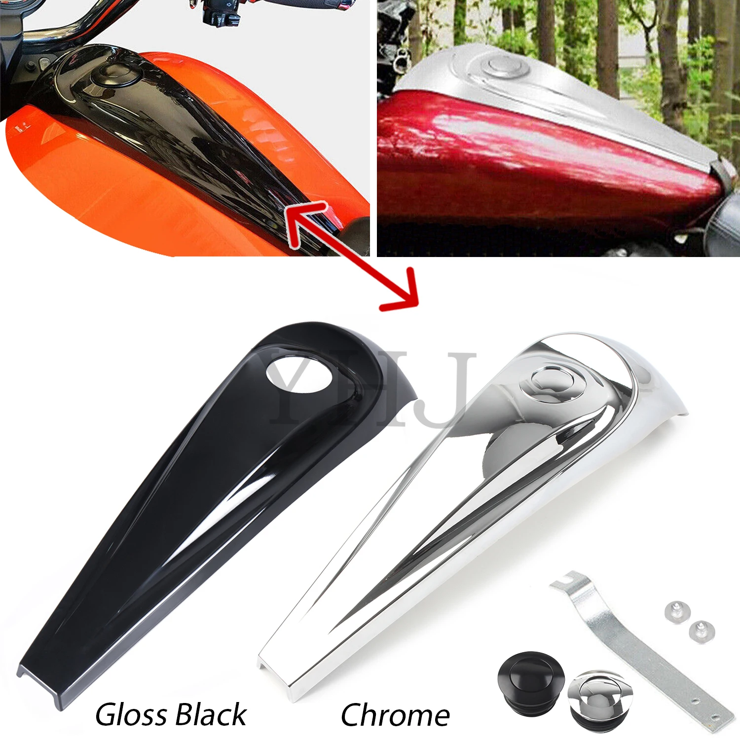 

Крышка топливной консоли мотоцикла для Harley Touring Electra Glides Road Glides 2008-2022, крышка бензобака, глянцевая черная/хромированная