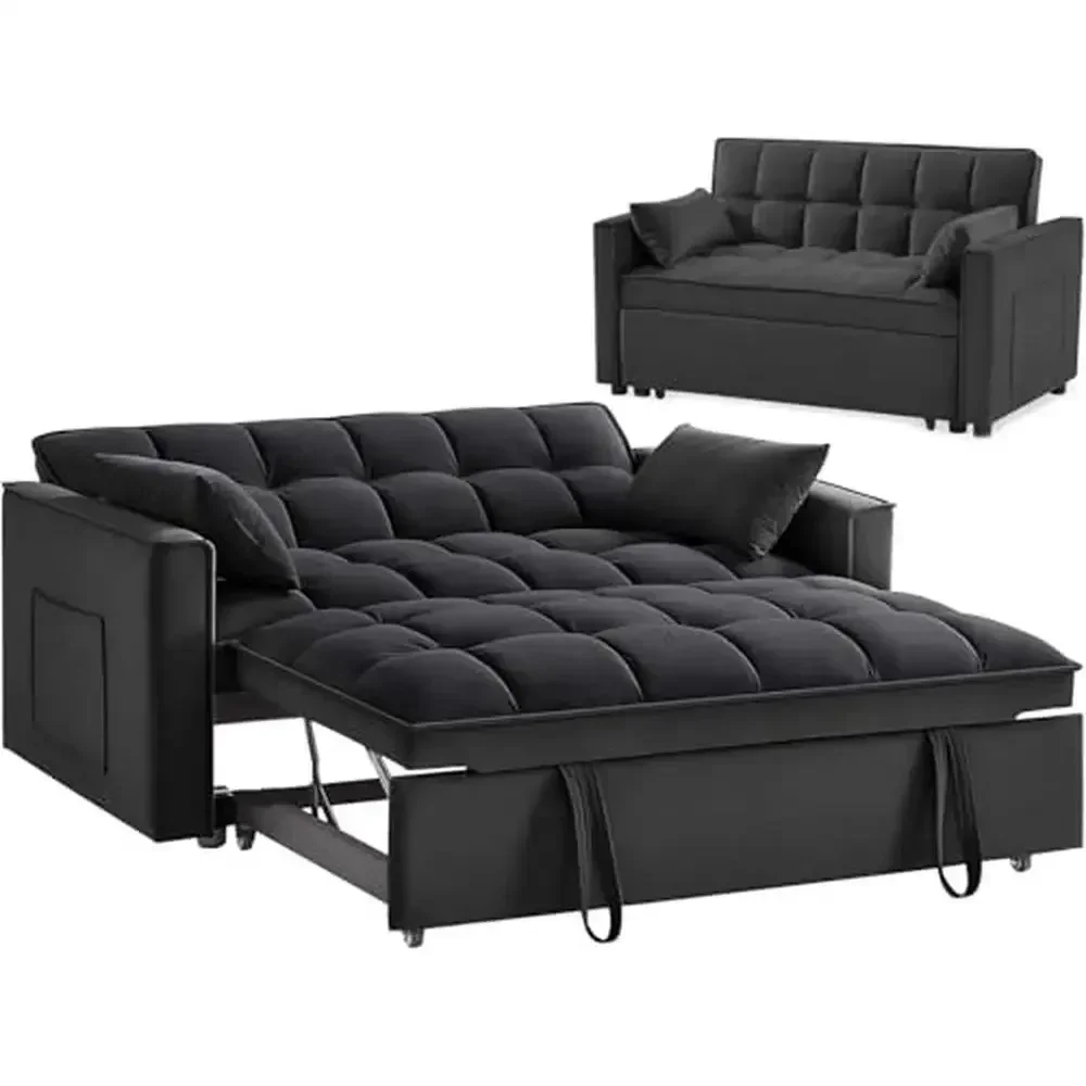 Velvet 3 in 1 Convertible Sleeper Sofa Bed with Storage Pockets & 2 Pillows Adjustable Backrest Maximum 550lbs Capacity Modern