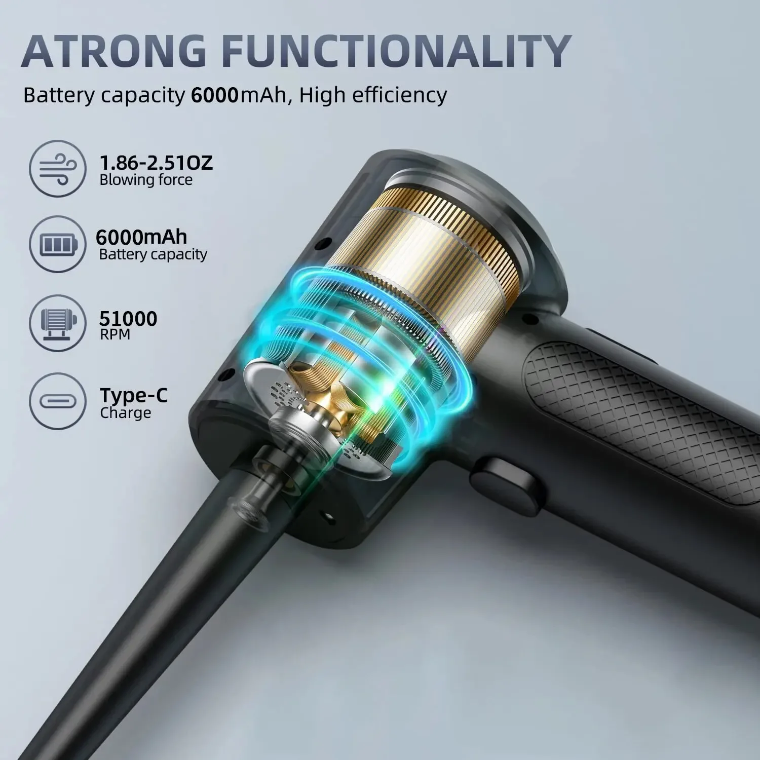 2025 منفضة هواء مضغوطة محمولة منفاخ هواء لاسلكي كهربائي هواء مضغوط لتنظيف لوحة مفاتيح الكمبيوتر وكاميرا السيارة والمنزل #3