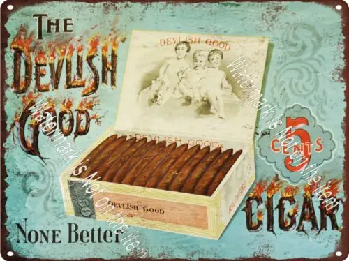 The Devish Good Cigar 5 cent Tobacco Smoke Shop Metal Sign 9x12