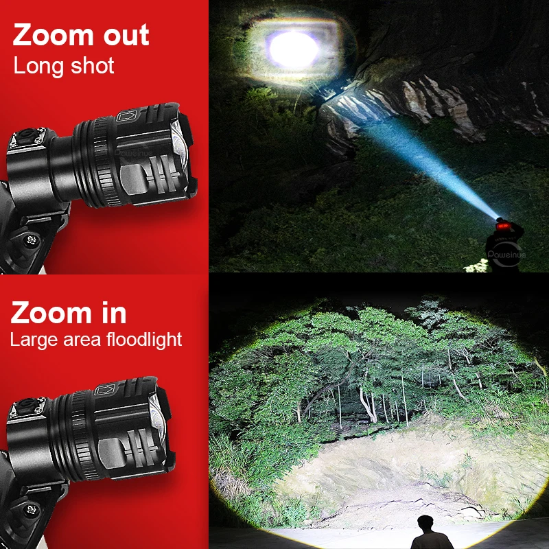 8000 Lumen 50W LED Powerful Headlamp USB Rechargeable Head Flashlight 1500 Meters LED Headlight Zoom Head Lamp Long Shot Lantern