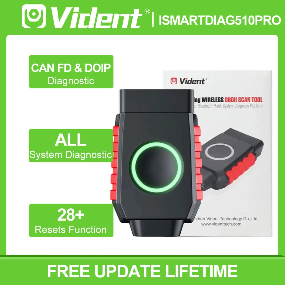 2024 Vident iSmartDiag510Pro Scanner BT Car Diagnostic Tool Full OBD2 Active Test 28+ Resets With CAN FD & DIOP Free Update