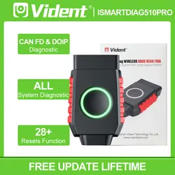 Vident-herramienta de diagnóstico de coche iSmartDiag510Pro, escáner BT, OBD2 completo, prueba activa, 28 + reajustes con CAN FD y DIOP, actualización gratuita, 2024