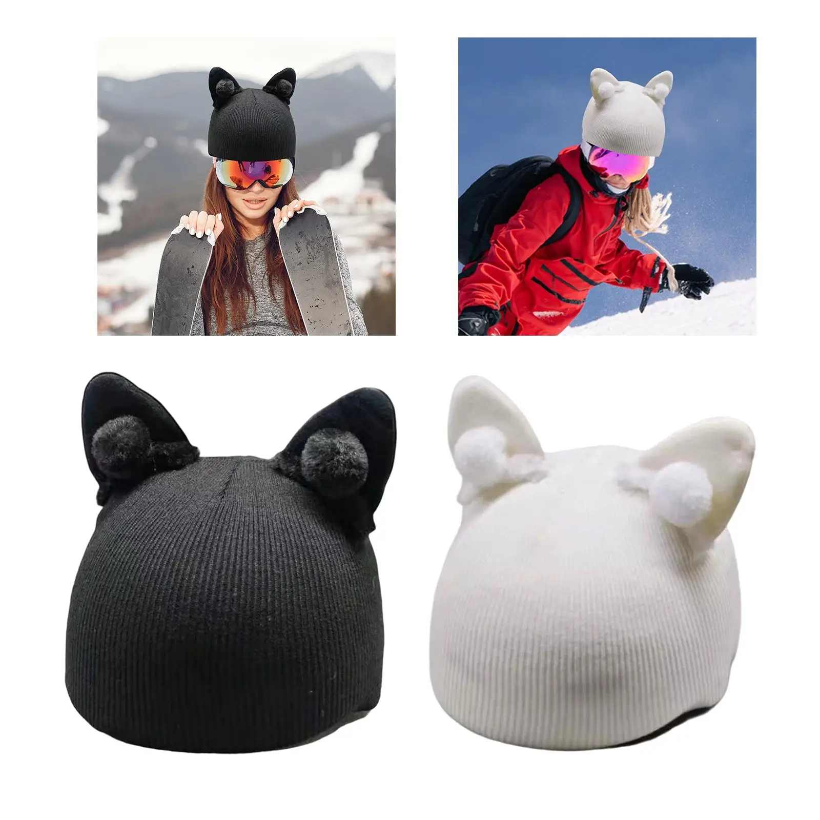Cache-casque tricoté universel et élastique, accessoire amusant en forme d'oreille de dessin animé pour sports d'hiver et snowboard