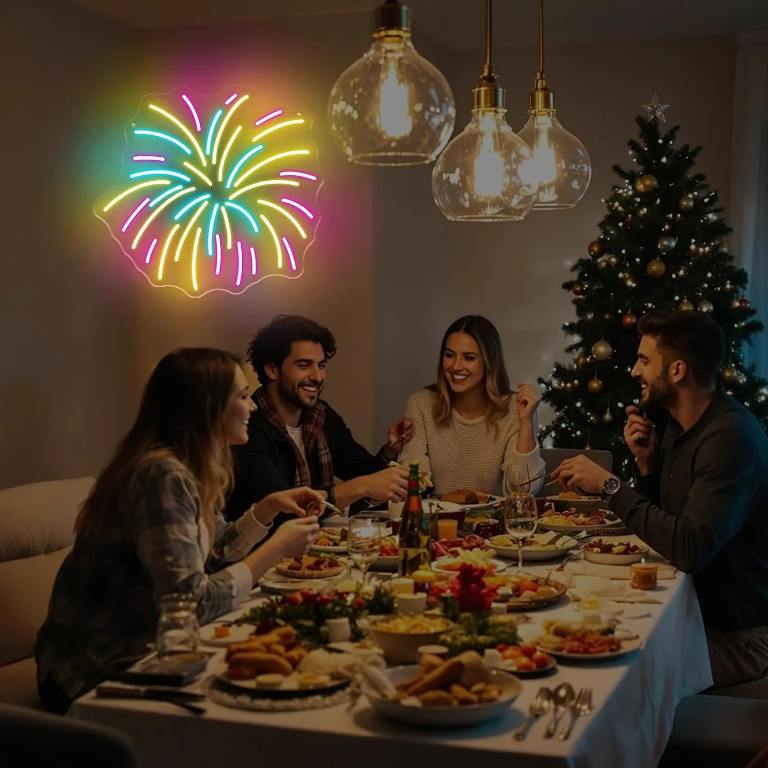 Multicolor Firework LED Neon Sign USB Wall Light Burst Fire Glow Neon Lamp Bar Party Club Bedroom Holiday Backdrop Decor Gift