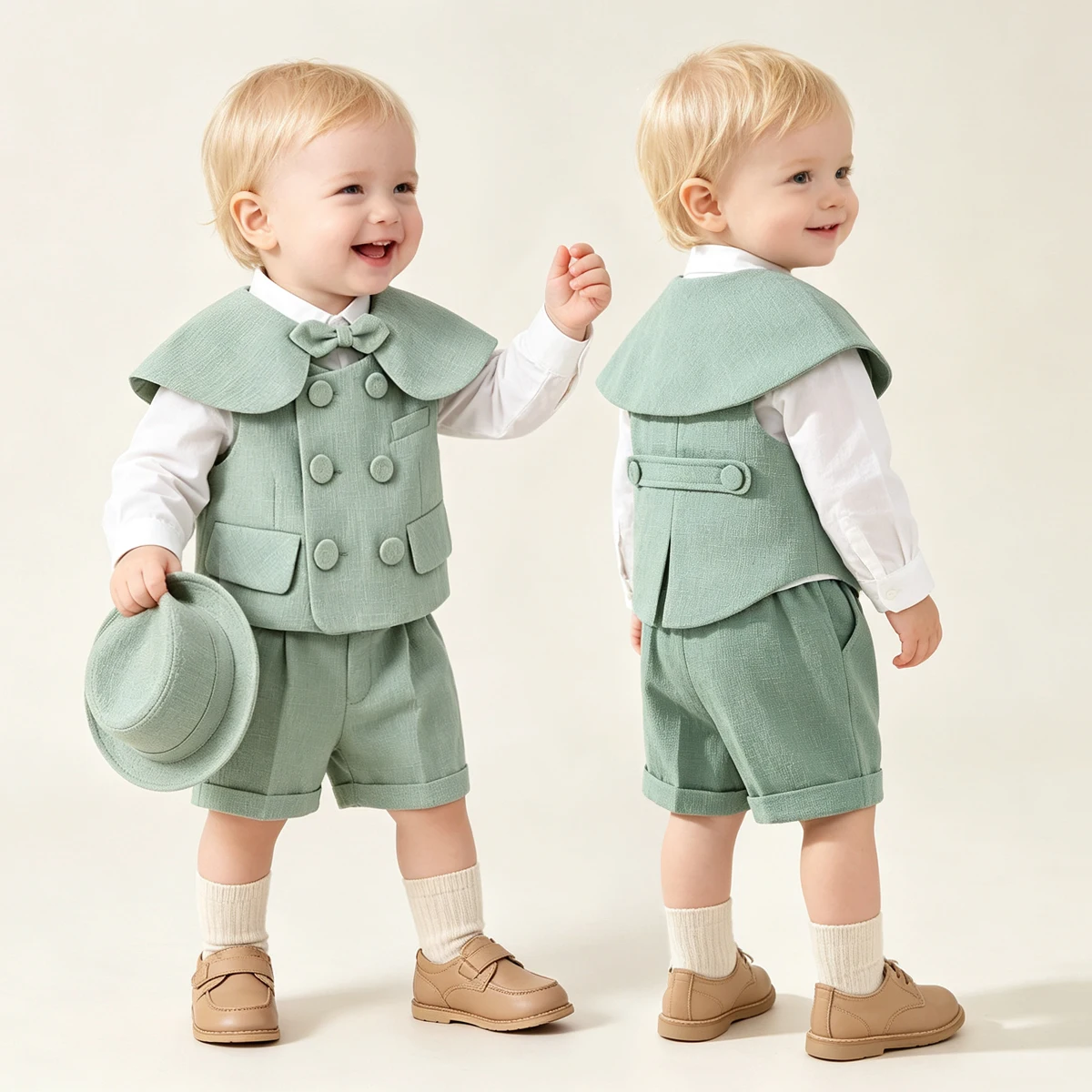 Baby Boy Suit Set Baptism - بدلة رسمية خضراء للأولاد الصغار مكونة