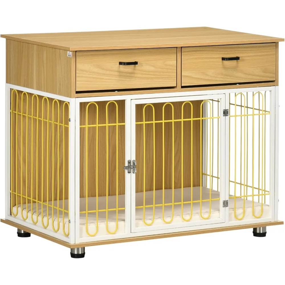 

Dog Crate Furniture with 2 Drawers, Furniture Style Dog Crate End Table Indoor with Soft Cushion, Door for Medium Dogs, O