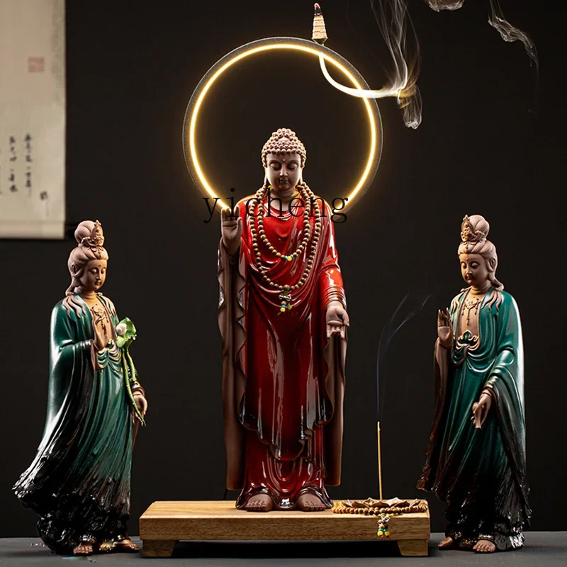 LYY Ceramic Western Three Saints Buddha Statue Ornament New Chinese-style Guanyin Rulai  a great trend to Bodhisattva decoration