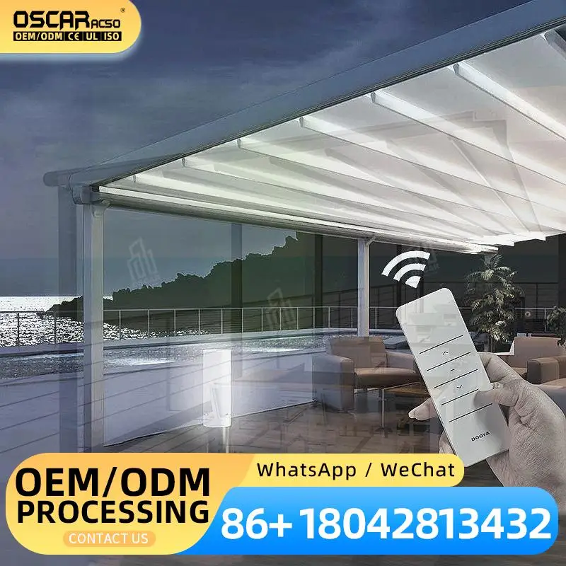 4X4 Moving Retractable Roof Shading Structure with Gutter Downpipe for Patio Garden Backyard Retractable Canopy Pergola