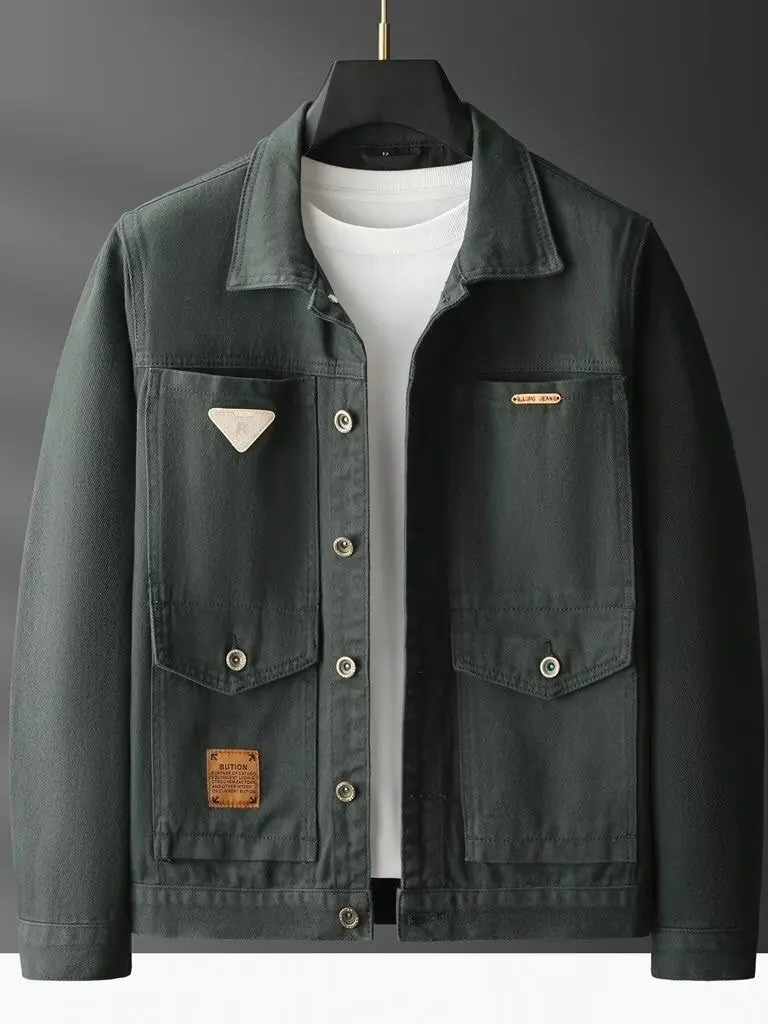 

Износостойкая мужская рабочая одежда Джинсовая куртка для строительной площадки W Свободный крой Long Sve Youth Faion Весна Осень