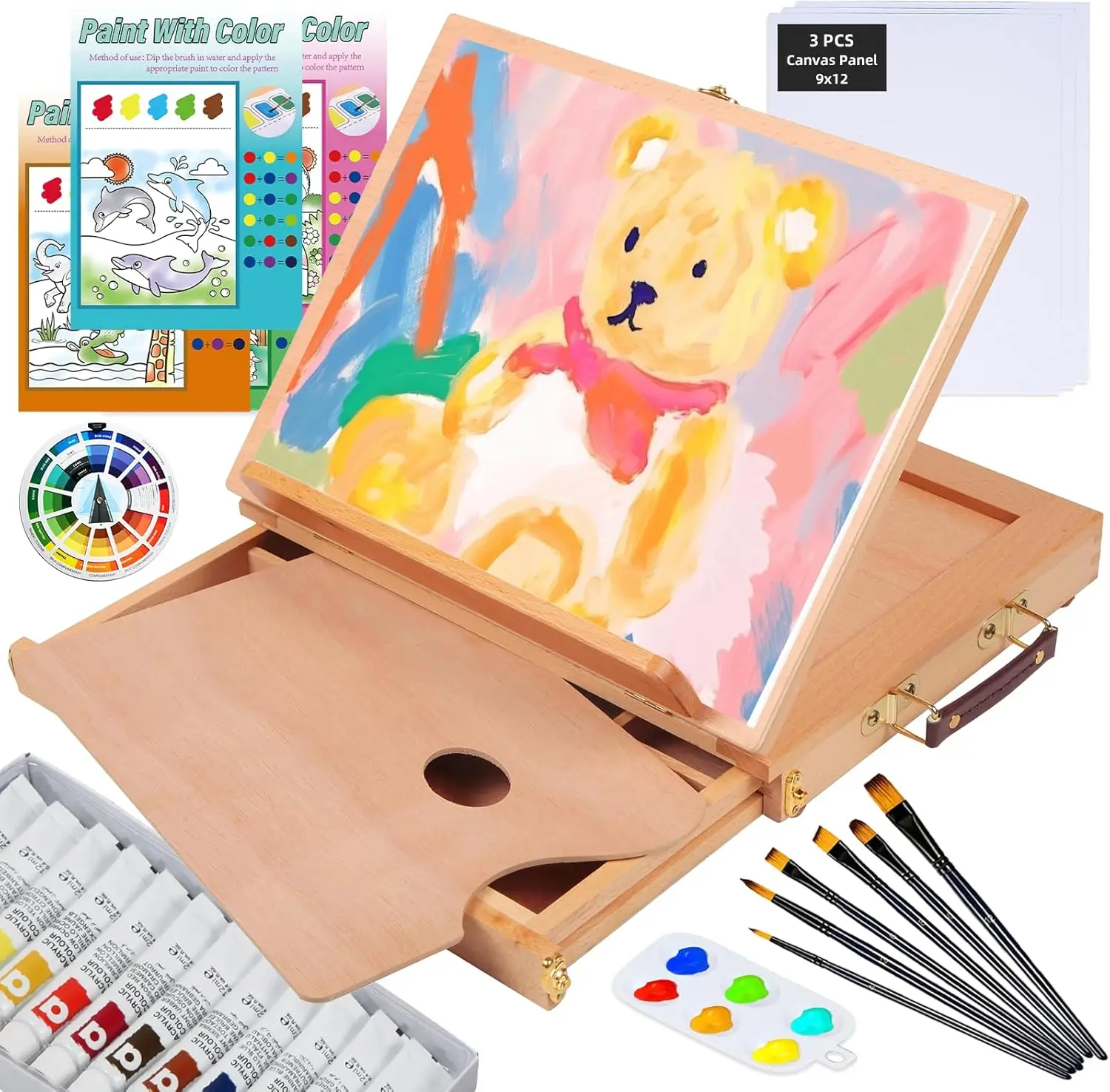 

29-Piece Acrylic Paint Set with Easel, Brushes, Canvas for All Skill Levels - Perfect Gift