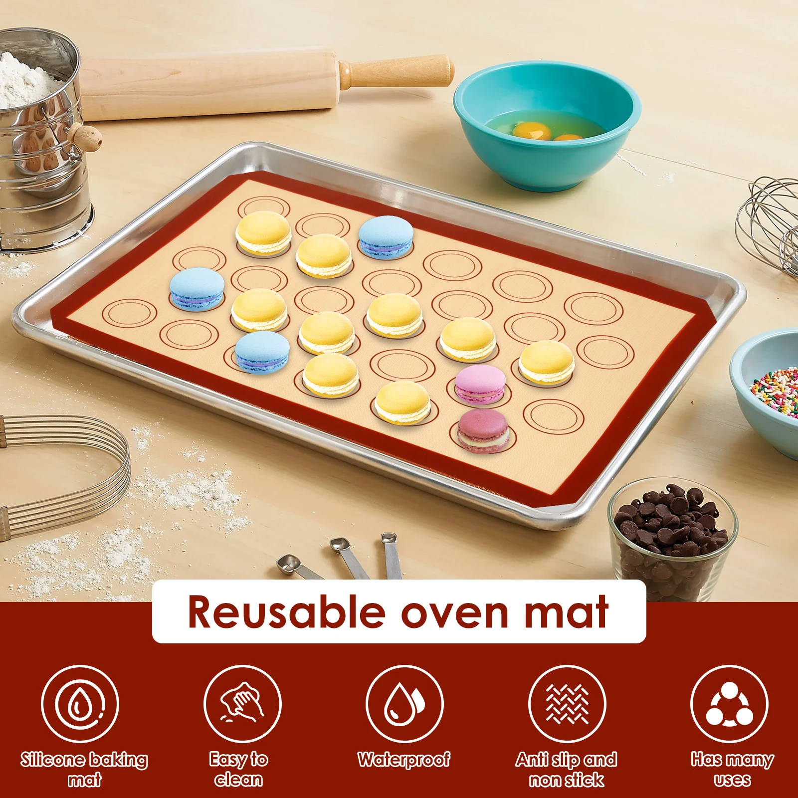 4Pcs Silicone Baking Mat for Oven Reusable Non Stick Heat Resistant Bakeware Sheets Liner Baking Tools for Cookie Macaron Bread