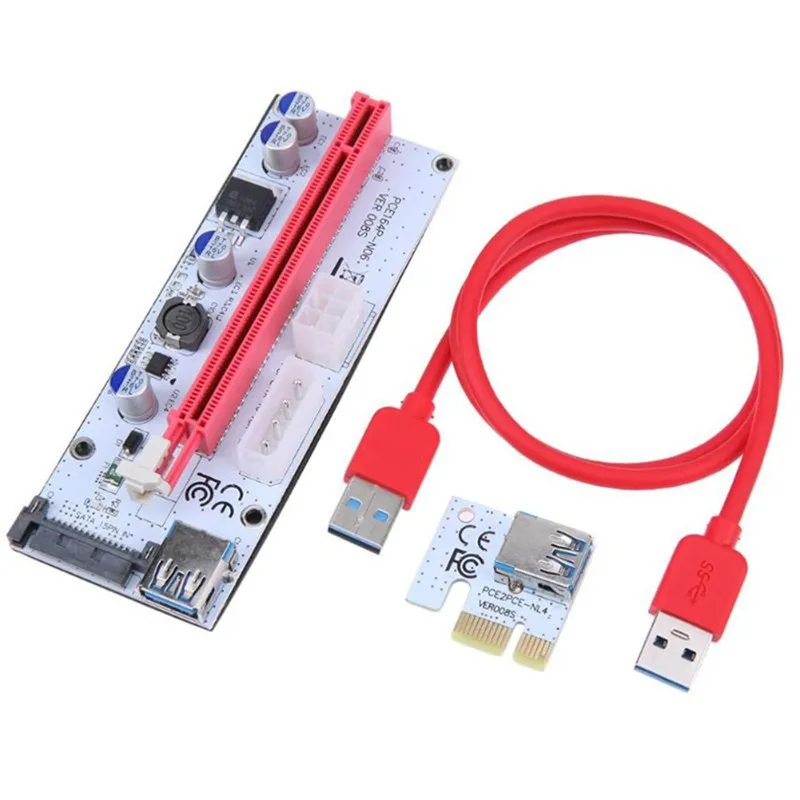 JavicTech 50pcs VER008S 60CM PCI-E Riser Card 008S PCI Express PCIE 1x 16x Adapter 3 in 1 Power 4pin 6pin SATA for Graphics Card