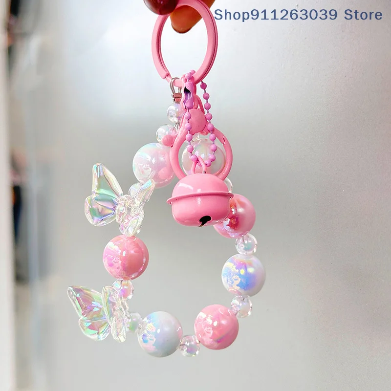 Colorful Butterfly Bowknot Acrylic Phone Chain Keychain Pendant Hand Painted Beads Phone Chain Bag Charms For Women Girls Gift