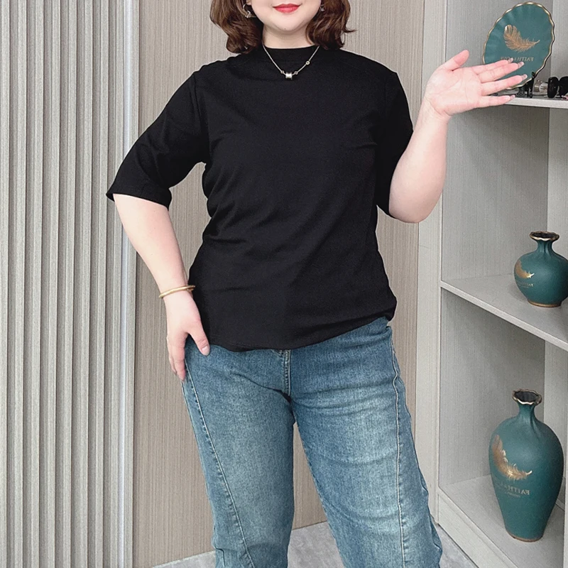 Women's Half Sleeved T-shirt, Solid Color, O-Neck, Stitching, Simple, Casual Tops, Spring, Autumn, New Fashion, Plus Size