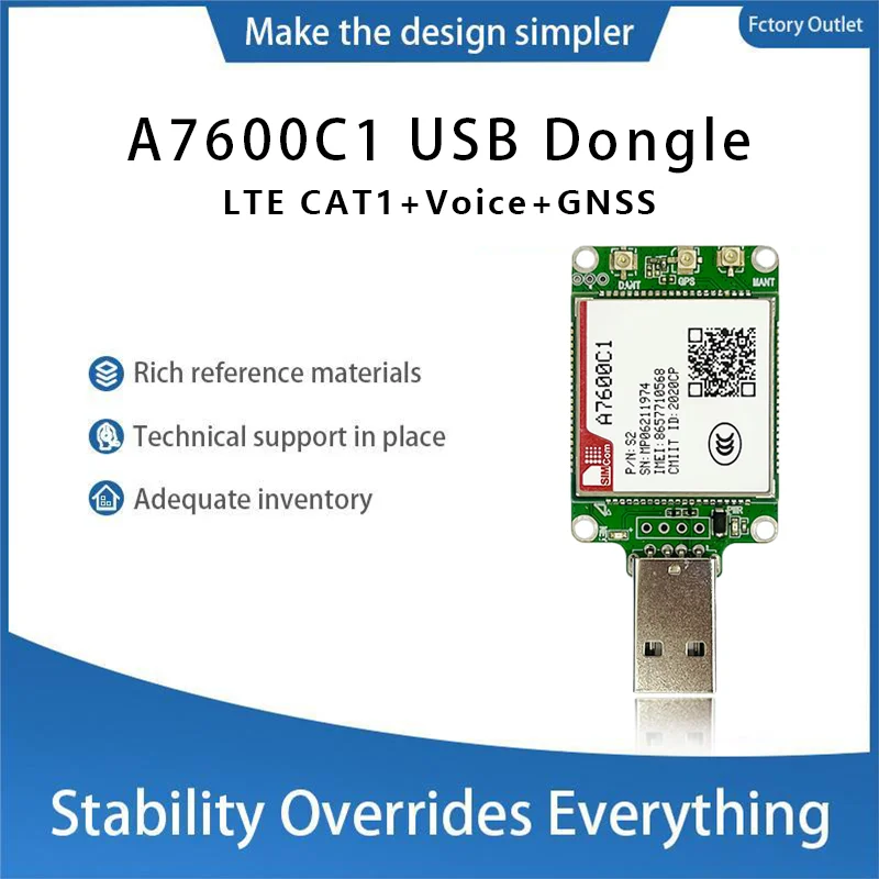 SIMcom-A7600C1-MASE LTE CAT1 USB Dongle breakout kit, TE-A, 1 piezas