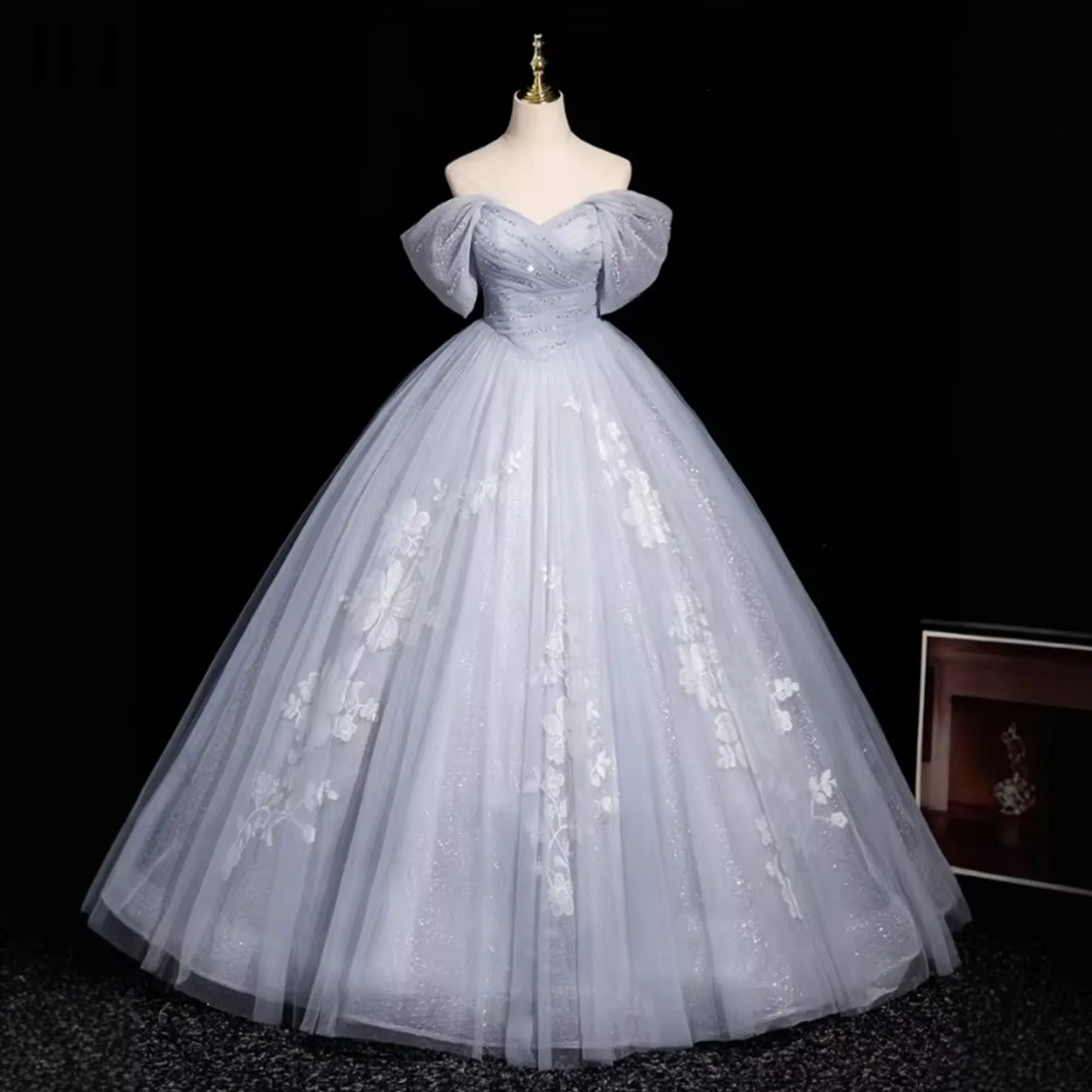 Dusty Blue Quinceanera Dresses Ball Gown Customized Off-Shoulder Sparkling Prom Dress 2026 Graduation Party Evening Dress Formal