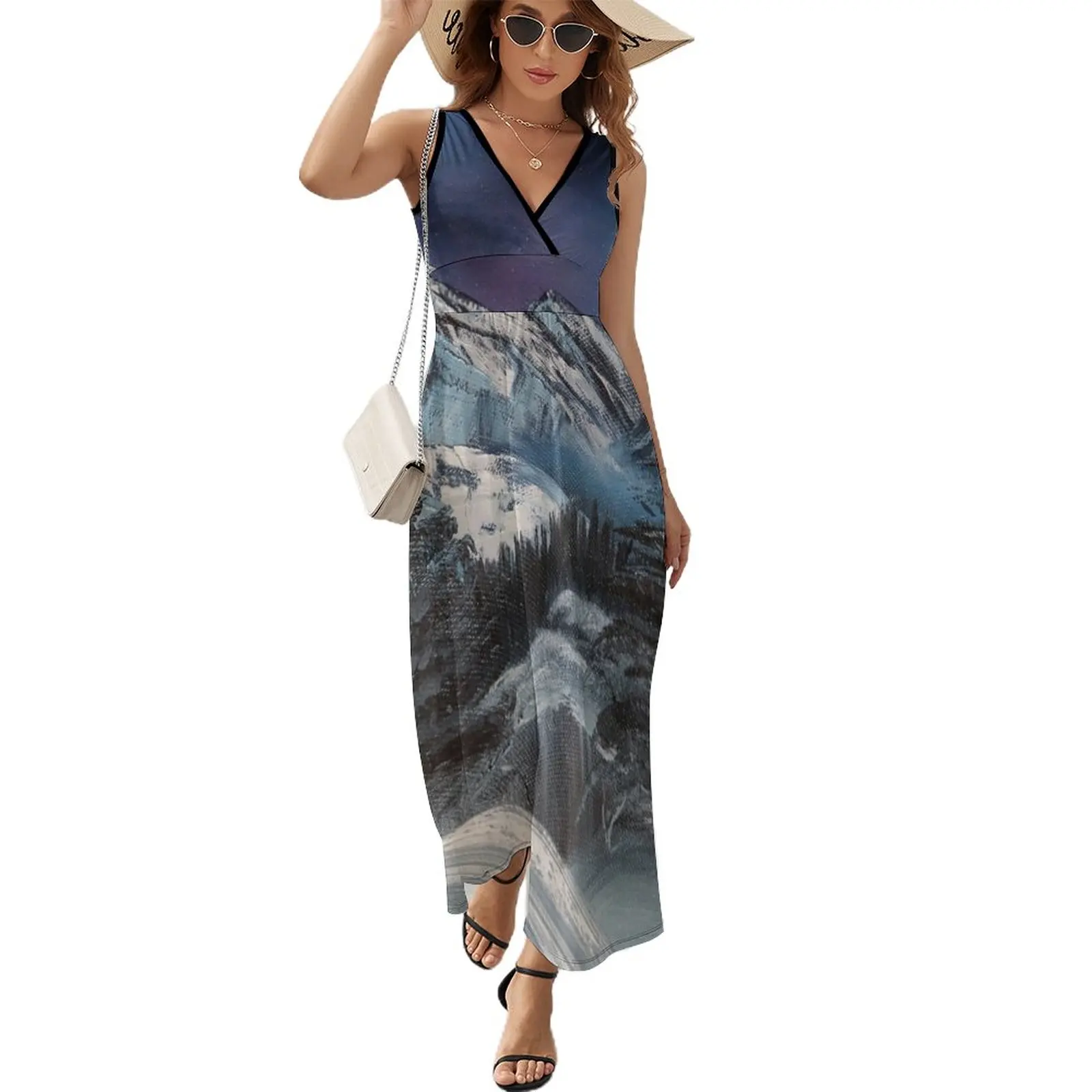 

Bob Ross inspired night landscape painting Sleeveless Dress women's clothing korea stylish dresses for woman 2024