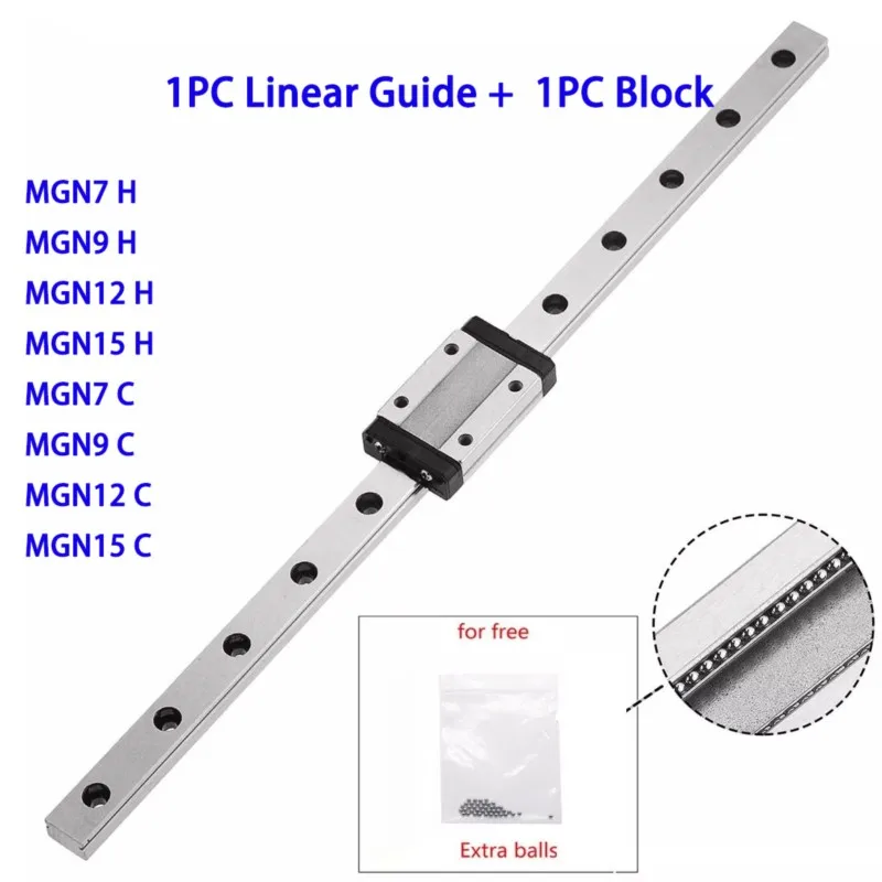 MGN7 MGN12 MGN12N MGN15 MGN9 100mm to 600mm Miniature Linear Rail Slide MGN Linear Guide MGN Black Carriage CNC 3D Printer part