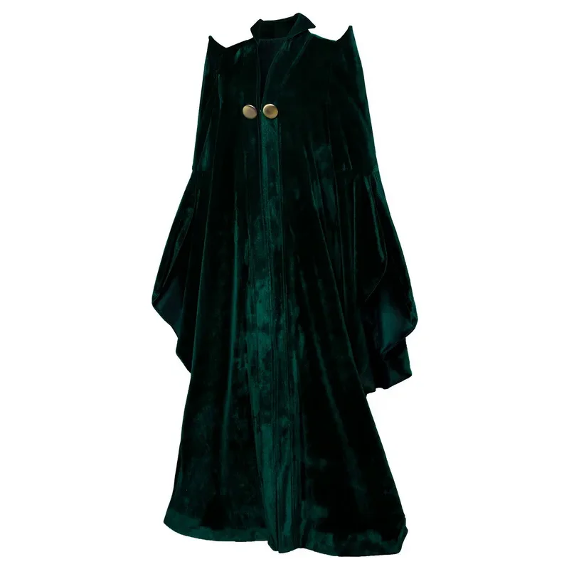 Professor Minerva McGonagall Cosplay Costume Outfits Velvet Cape Green Cloak Wand Hat Set For Women Halloween Role Play Party