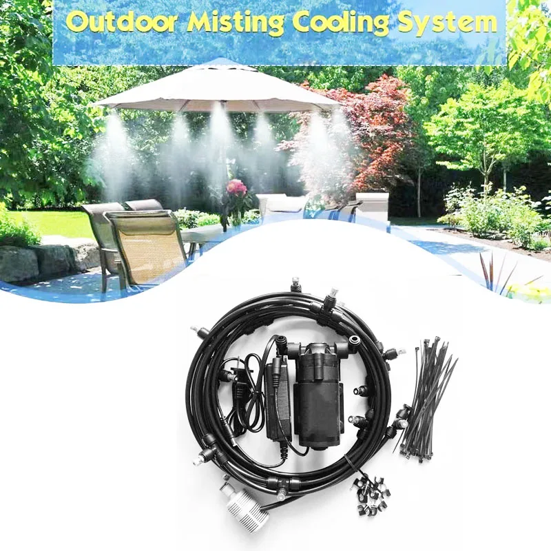 

DIY Misting Cooling System Kits with DC24V Quiet Water Pump Fog Nozzle Sprayer Filter for Outdoor,Patio, Garden,Greenhouse