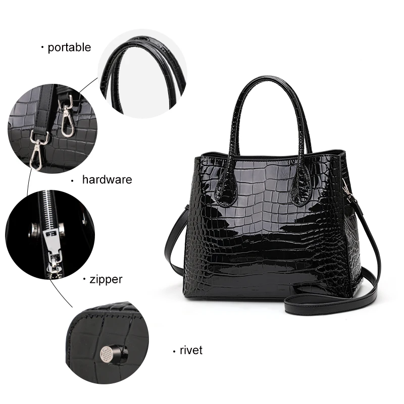 Aidrani new in genuine leather handbag  high-capacity  fashion crocodile pattern luxury brands cowhide bag