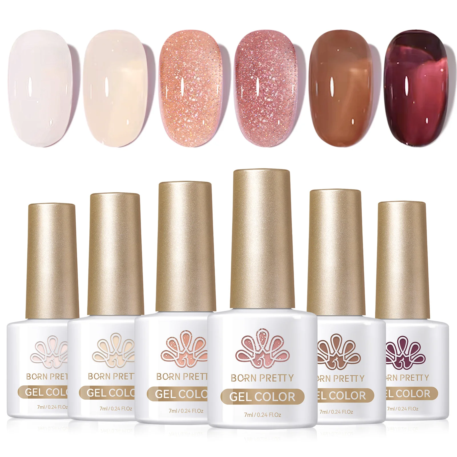 BORN PRETTY 6PCS/SET Jelly Translucent  Color Gel Nail Polish Amber Glow Jelly Series UV LED Christmas Xmas Gift Set Kits