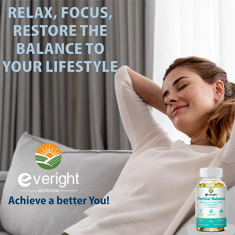 Cortisol Hormone Balance Supplement with Ashwagandha Magnesium Glycinate 14-in-1 Natural Plant-Based for Stress, Mood Health